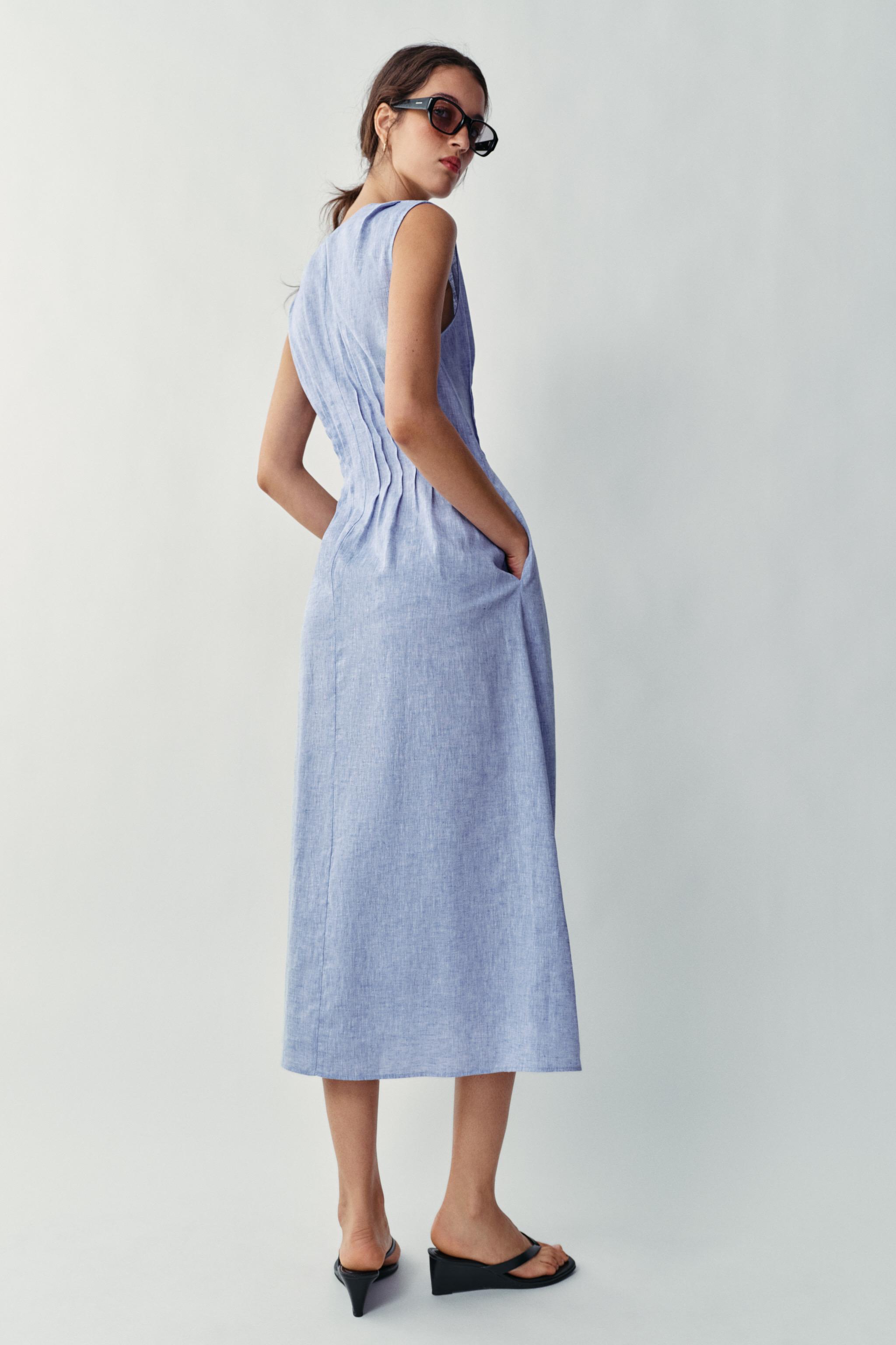 ROBE MI-LONGUE EN LIN À PLIS